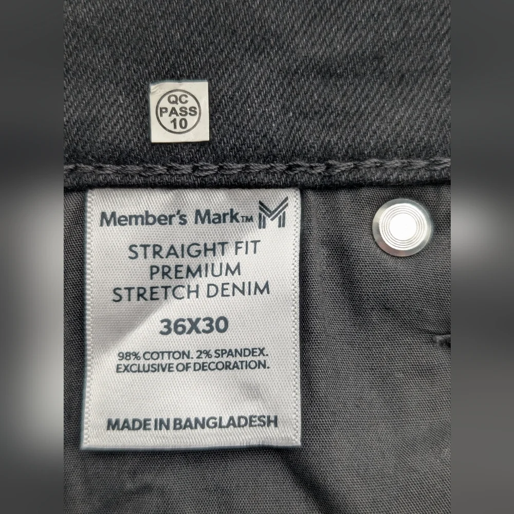 NWT Member's Mark Size 36x30 Men's Black Jeans 98% Cotton 2% Spandex